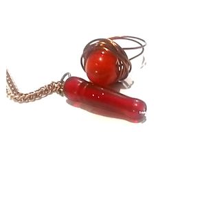 Hand made red Jewel be necklace and ring